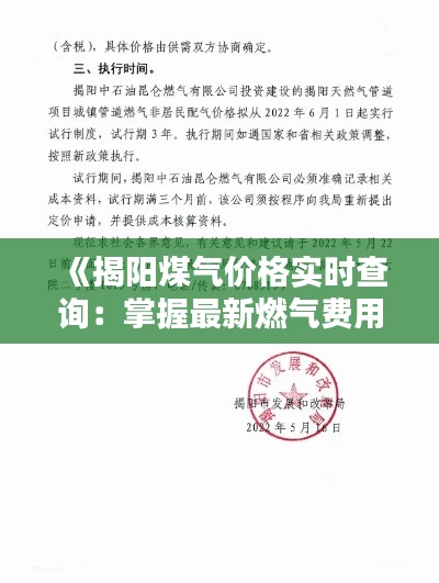 《揭阳煤气价格实时查询：掌握最新燃气费用信息》