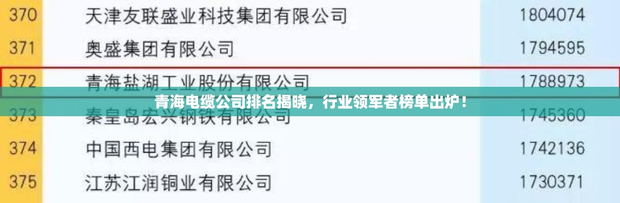 青海电缆公司排名揭晓，行业领军者榜单出炉！