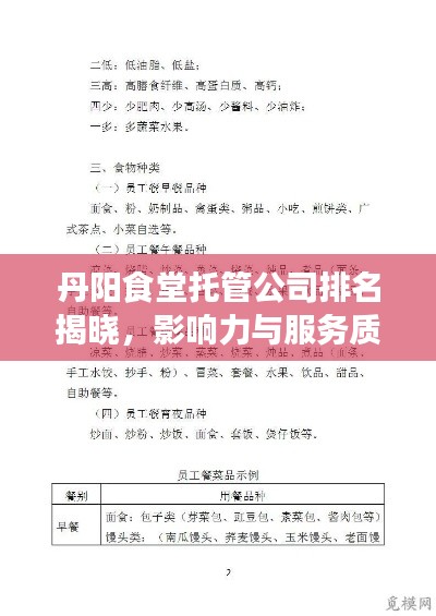 丹阳食堂托管公司排名揭晓，影响力与服务质量一览