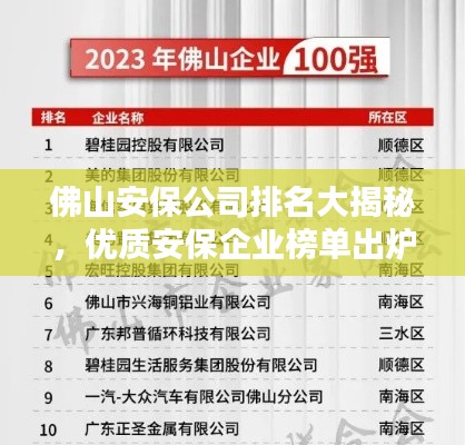 佛山安保公司排名大揭秘，优质安保企业榜单出炉！