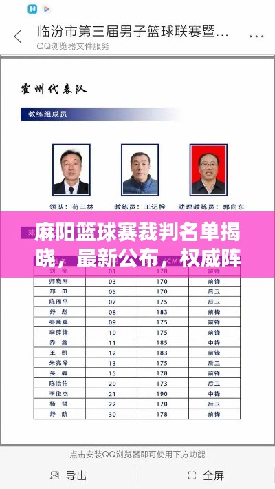 麻阳篮球赛裁判名单揭晓，最新公布，权威阵容！
