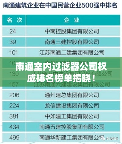 南通室内过滤器公司权威排名榜单揭晓！