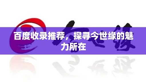 百度收录推荐，探寻今世缘的魅力所在